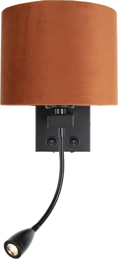 Lampa ścienna czarna z elastycznym ramieniem i pomarańczowym kloszem ze złotym wnętrzem 18 cm - Brescia Combi