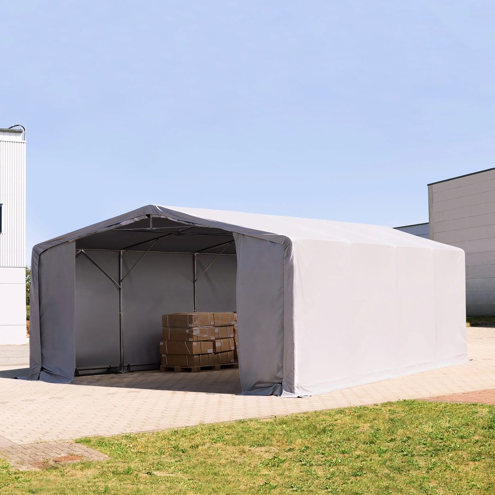 TOOLPORT 8x8m Hala namiotowa - 3,0 m wysokość ścian bocznych z bramą na zamek błyskawiczny, PVC 850, szary, bez statyki - (79926)