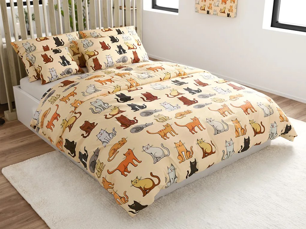 PrzytulneMieszkanie.pl PrzytulneMieszkanie.pl Pościel z mikropluszu COLORED CATS w kolorze kremowym Rozmiar pościeli: 70 x 90 cm | 140 x 200 cm
