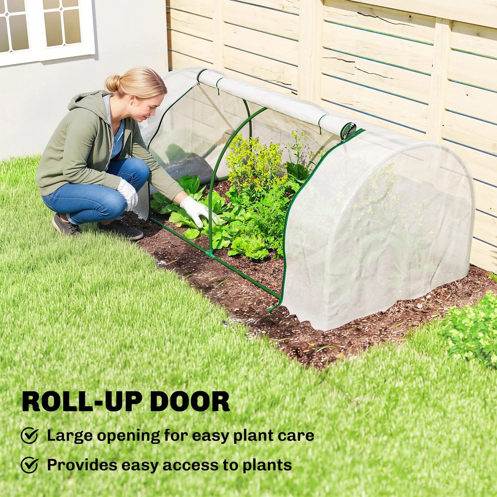 Outsunny Szklarnia z siatką PE, zimowa szklarnia foliowa ze stali, tunel foliowy 200 x 100 x 80 cm biały | Aosom PL