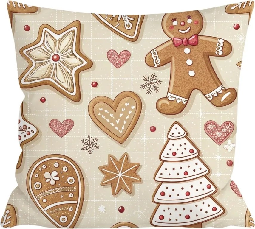Bawełniana poszewka na poduszkę GINGERBREAD JOY 45x45 cm, beżowy