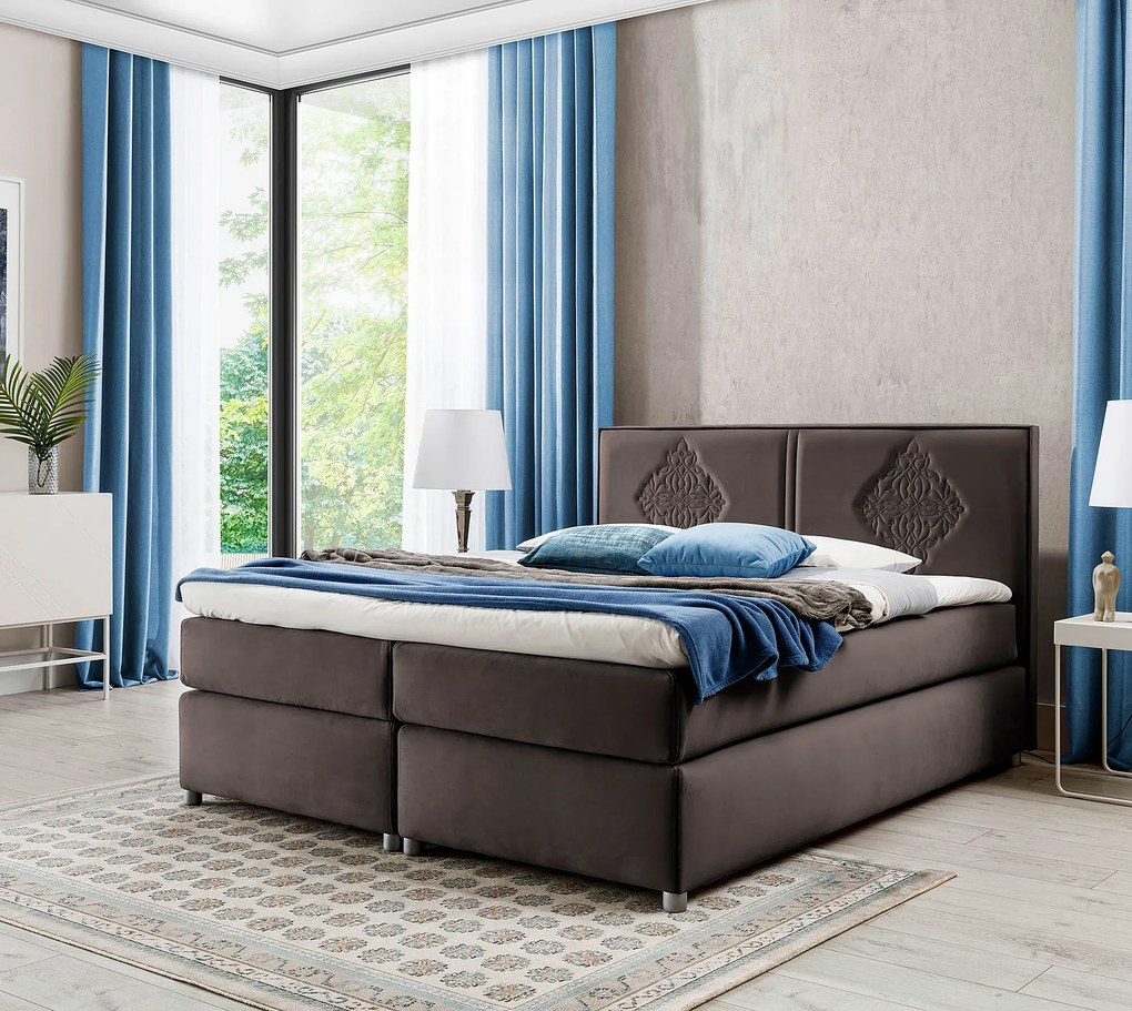 Brązowe łóżko welurowe w stylu boho 5 rozmiarów K7-K55