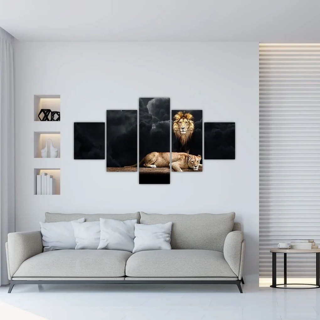 Obraz - Lew i lwica w chmurach (125x70 cm)