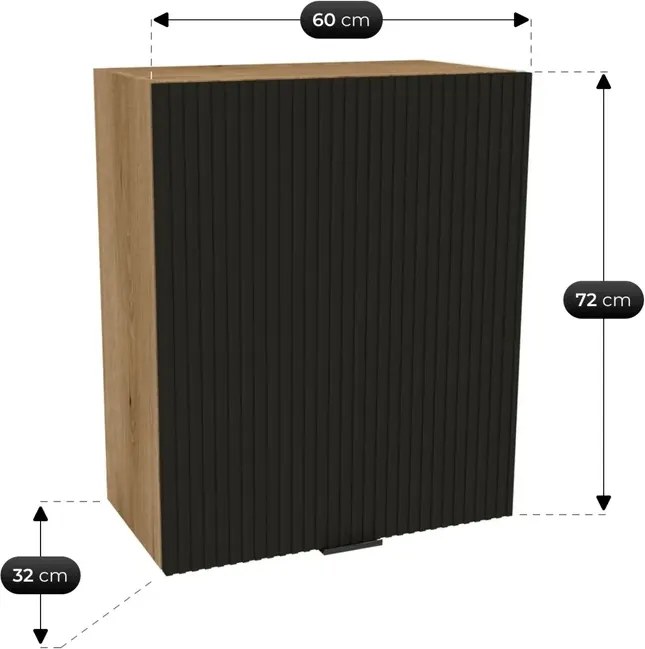 Zestaw Mebli Kuchennych MODERN 200 cm Czarny/Dąb Evoke Ryflowany Loftowy