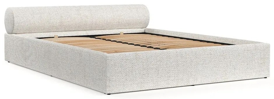 Kremowe tapicerowane łóżko dwuosobowe ze schowkiem ze stelażem 140x200 cm Solvo – Maison de Rêve