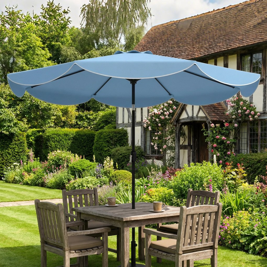 Outsunny Parasol ogrodowy okrągły balkonowy z 3-stopniową regulacją nachylenia, korbka, 8 żeber, Ø265 x 235H cm, jasnoniebieski | Aosom PL