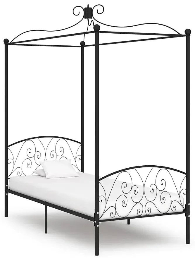 Czarne rustykalne łóżko z baldachimem 100x200 cm - Ifrexi