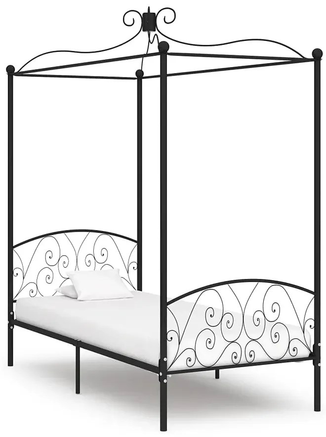 Czarne rustykalne łóżko z baldachimem 100x200 cm W7-E66