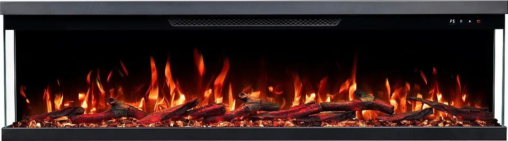 Trójstronny kominek elektryczny UNITY 107 - ogień premium, na ścianę i do zabudowy - 107x19x36 cm - kominek LED z grzaniem 900/1800W