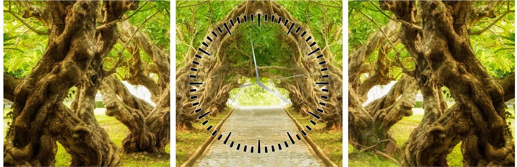 Obraz - Żywy tunel plumerii (z zegarem) (90x30 cm)