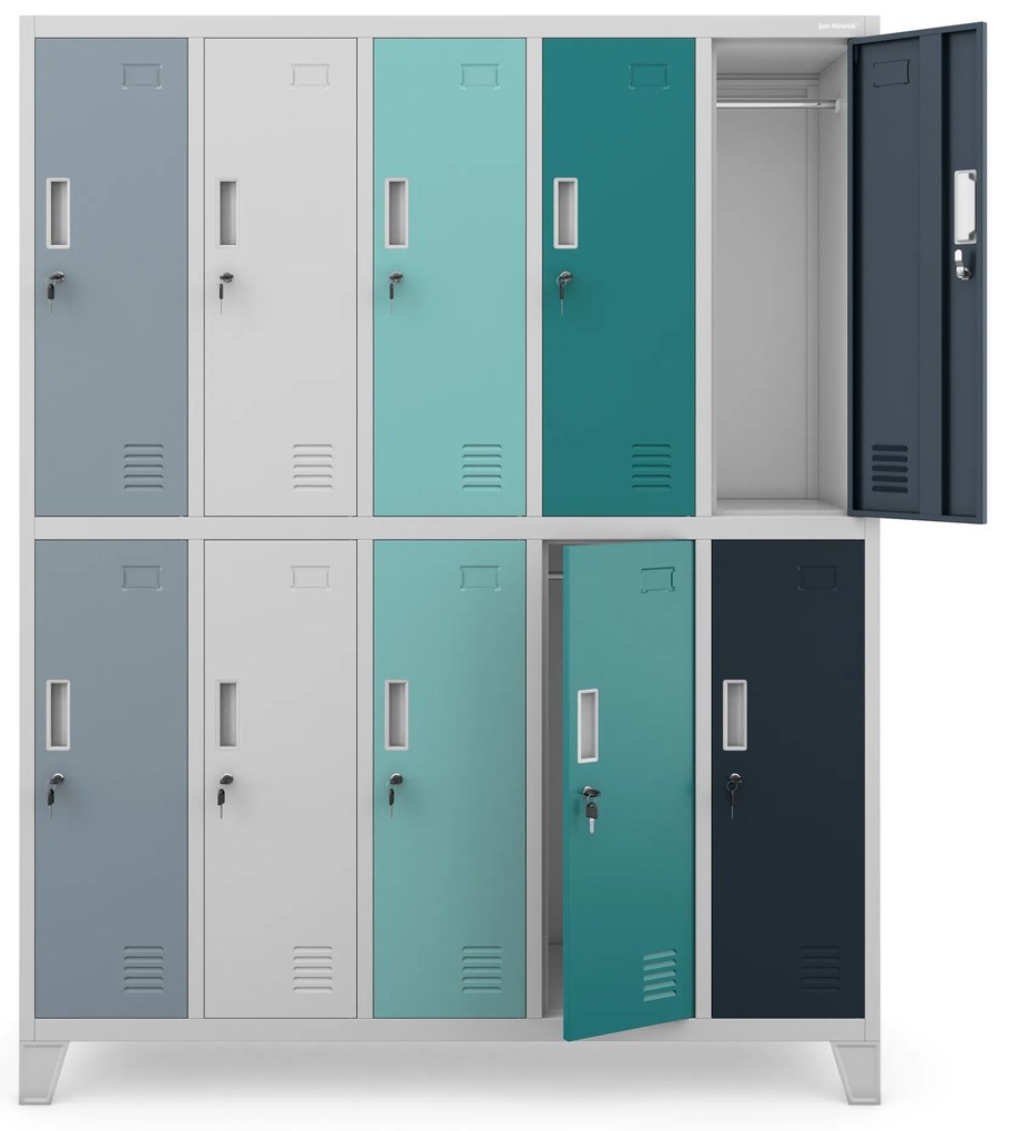 Szafa socjalna ubraniowa 10-drzwiowa BARTEK, 1360 x 1720 x 450 mm, szaro-wielokolorowa