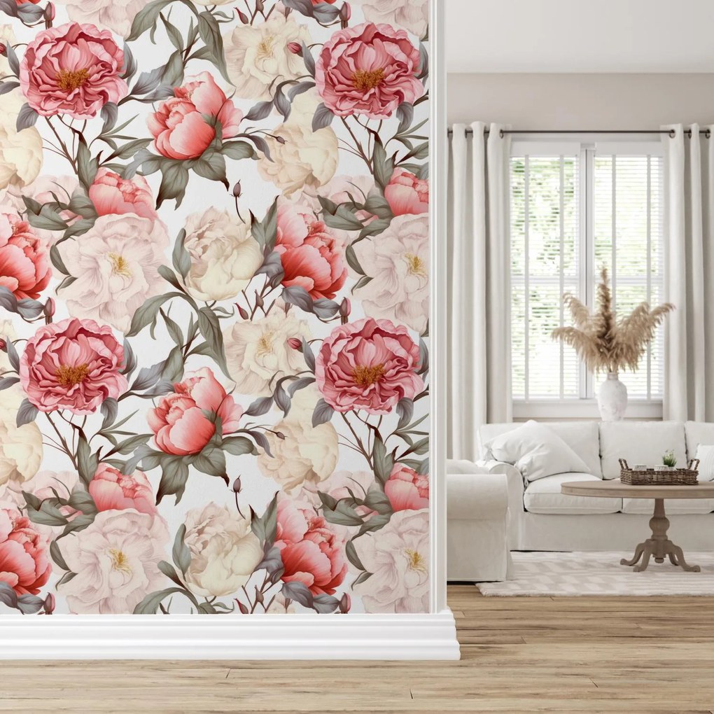 Fototapeta – Czerwone i białe kwiaty (196x136 cm)