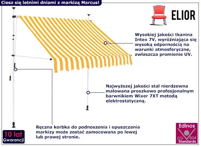 Markiza tarasowa ręczna pomarańczowo-białe pasy - Riki
