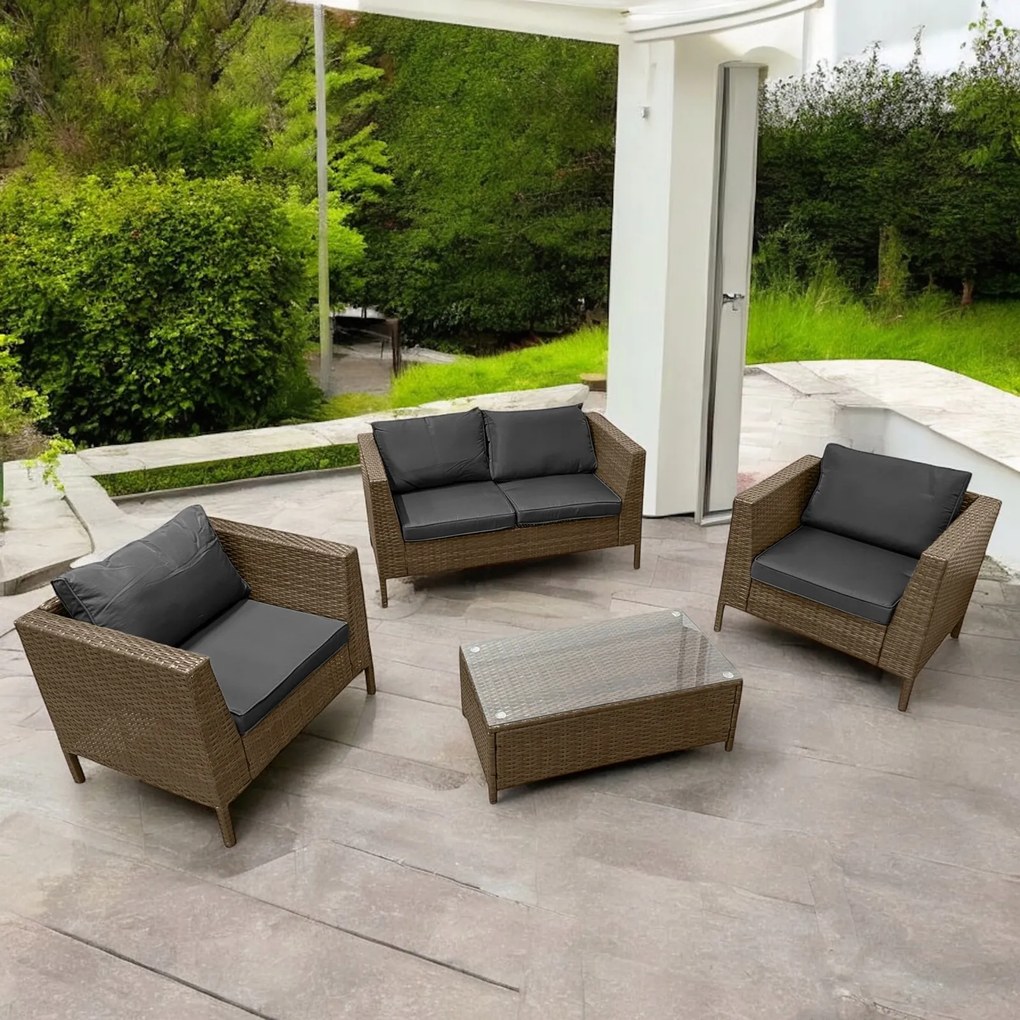 Zestaw mebli do ogrodu Breza, kolor jasny brąz, poduszki szare