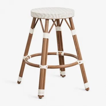 Taboret Wysoki Z Aluminium I Syntetycznego Rattanu Brielle Bistro ↑65 Cm & Nude Beżowy - Gardenia Biel - Sklum