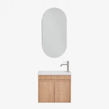Zestaw Wiszących Mebli Łazienkowych Zintegrowany Z Umywalką Narek Owalny Ze Schowkiem 45x90 Cm Abner & Popielaty Brąz & Szczotkowana Szarość ↑20 Cm Z