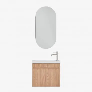 Zestaw Wiszących Mebli Łazienkowych Zintegrowany Z Umywalką Narek Popielaty Brąz & Owalny Ze Schowkiem 45x90 - Sklum