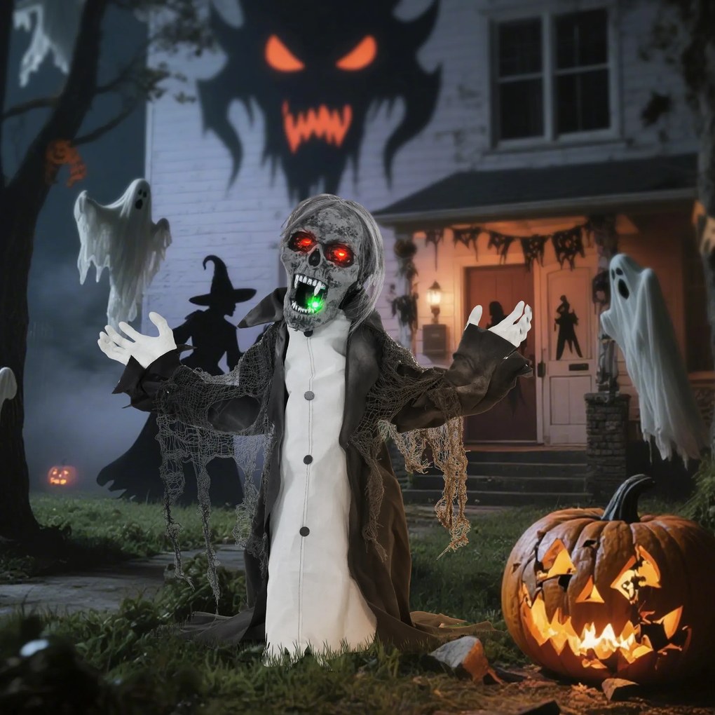 HOMCOM Dekoracja Halloween, Szkielet/Zombi, ruchomy, sensor ruchu, LEDy i dźwięki, 75 cm