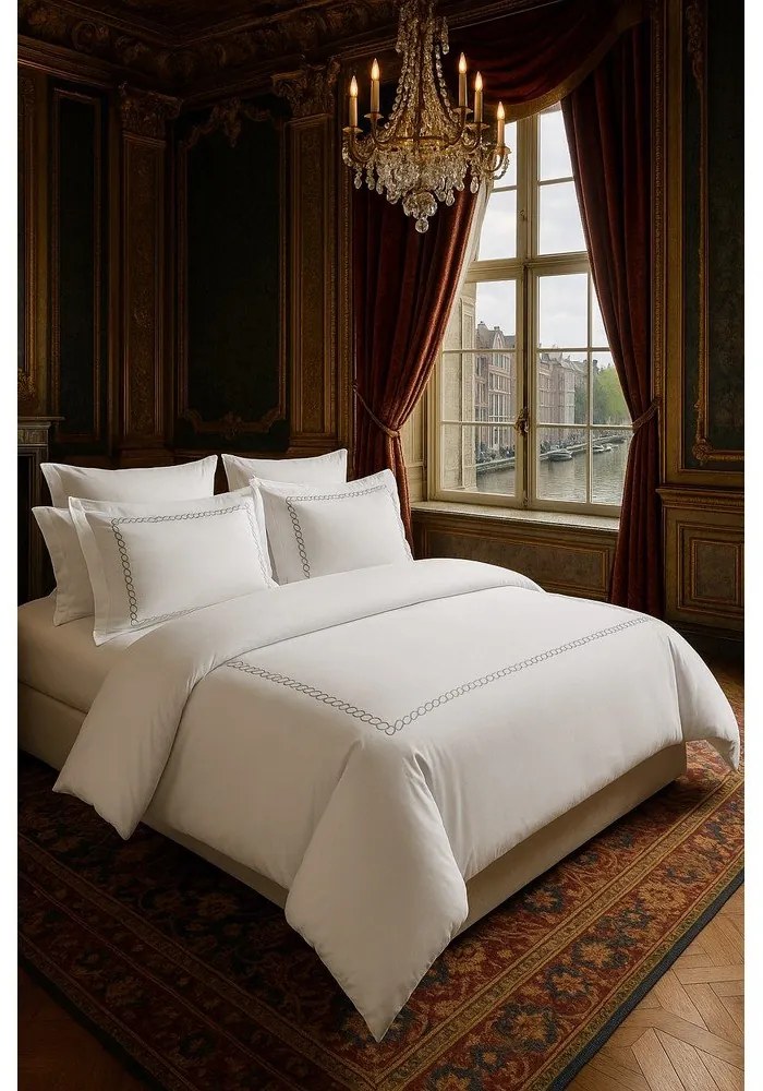 Biała pościel dwuosobowa z satyny bawełnianej z prześcieradłem/6-częściowa 240x220 cm Whispered Serenity – Mila Home Luxury