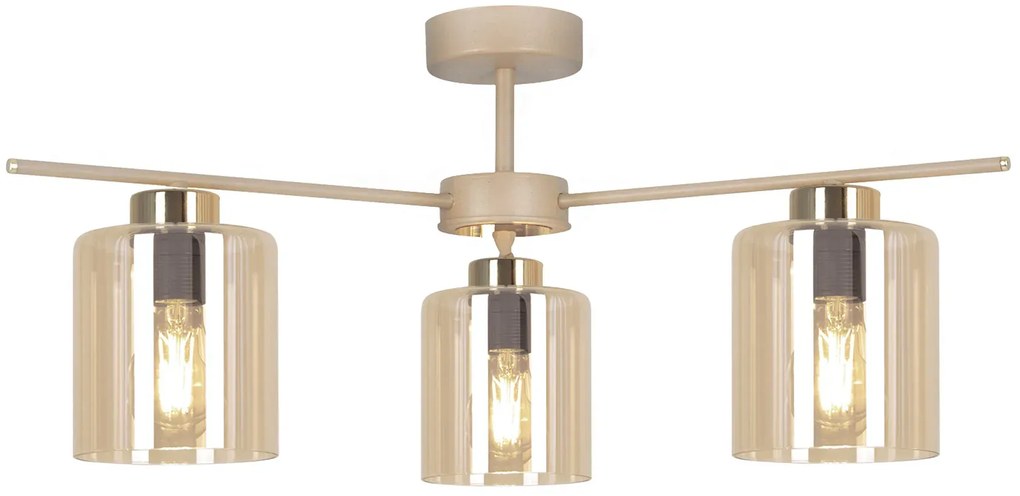 Lampa sufitowa beżowa z trzema kloszami i beżowym stelażem L6-K37