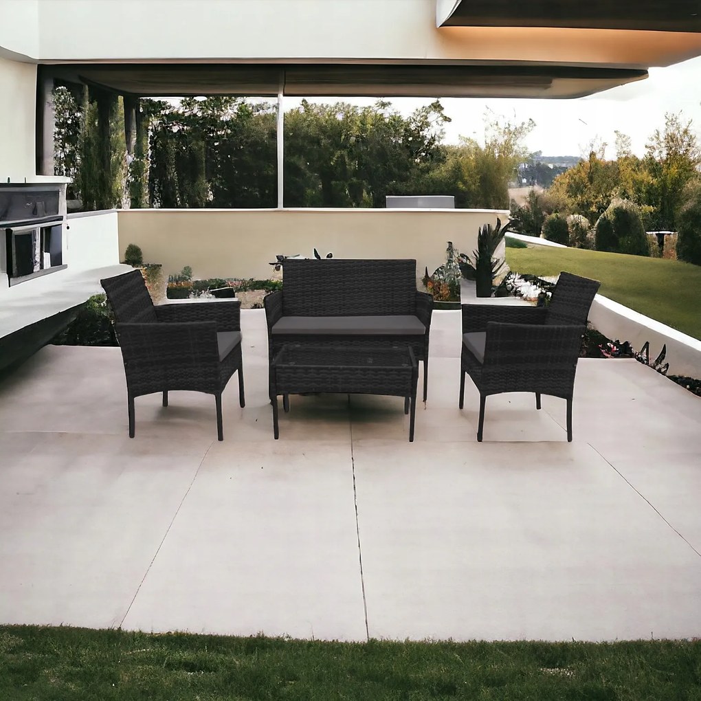 Zestaw mebli ogrodowych - sofa fotele i stolik Natal 010 czarny