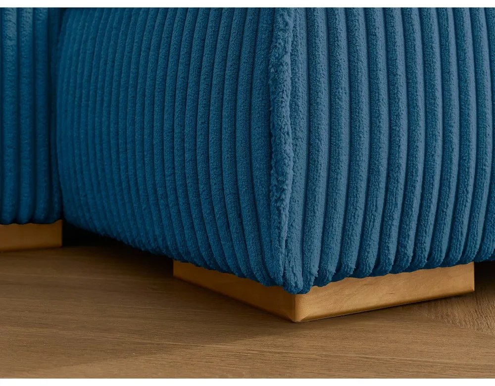 Niebieska sztruksowa rozkładana/ze schowkiem sofa 244 cm Chelsea – Bobochic Paris