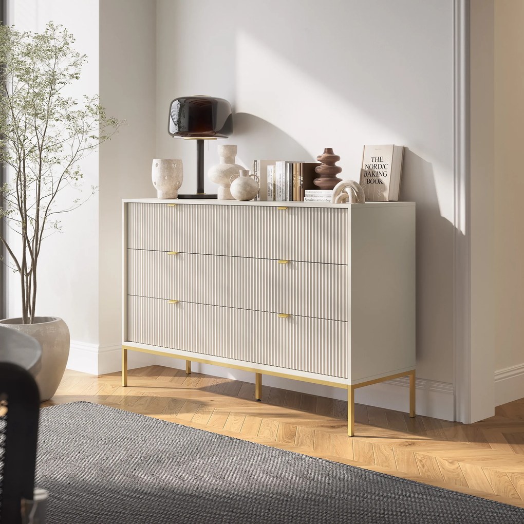 Komoda STELLARE 154 cm do Salonu Sypialni 6 Szuflad Kaszmir