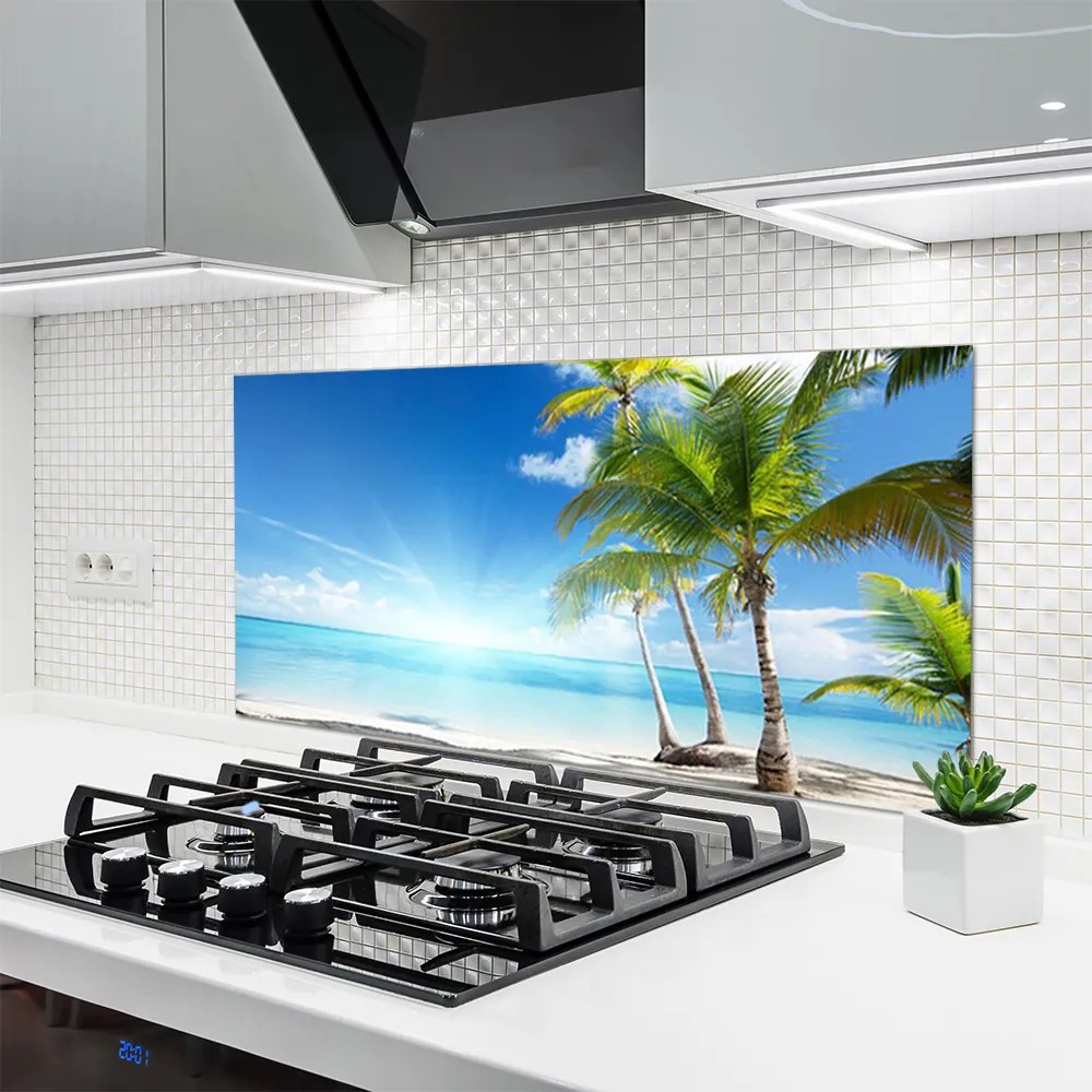 Szkło do Kuchni na Ścianę Egzotyczna Plaża Pod Palmą