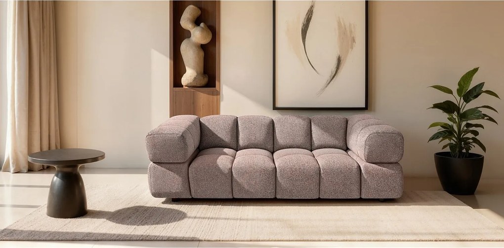 Sofa 3-osobowa ALVERO 3S z tkaniny bouclé w kolorze różowym 240 cm - Design, Pianka wysokoelastyczna, Premiumowa tkanina Puente