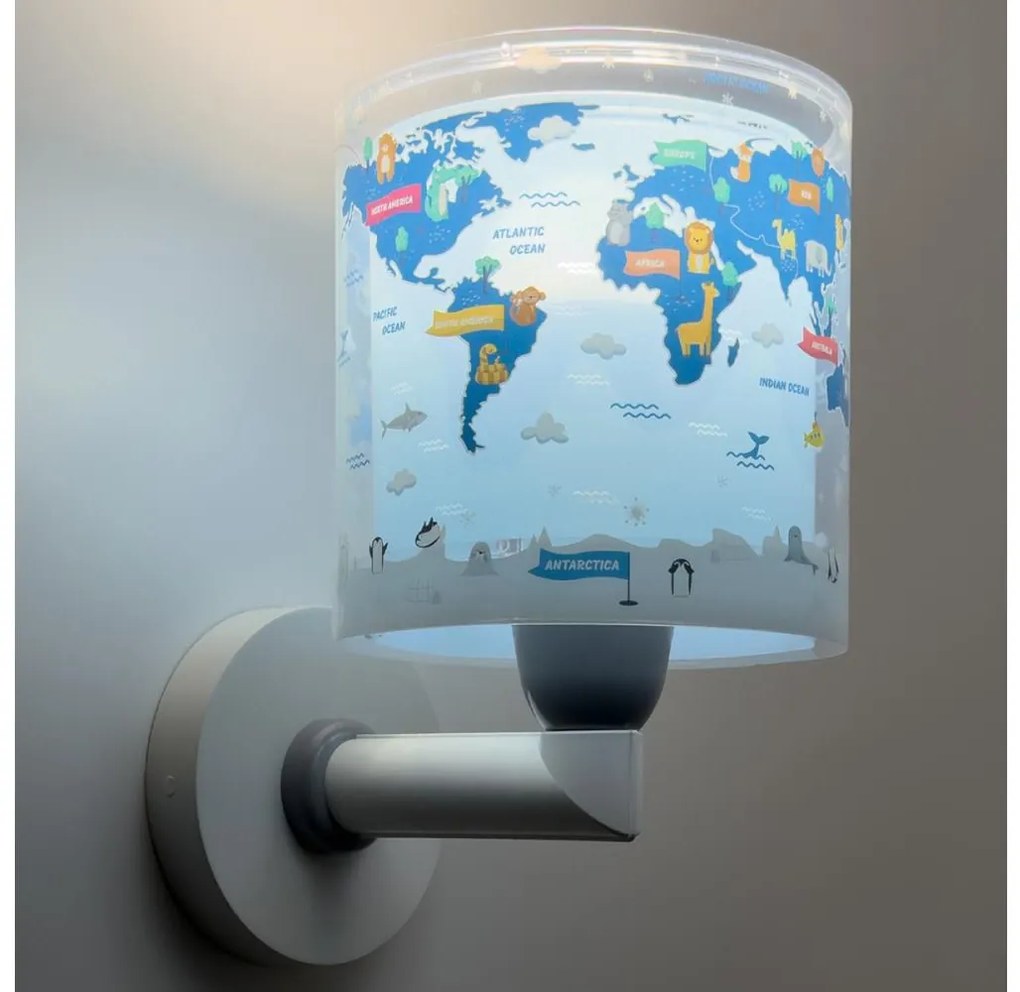 Dalber 40679 - Dziecięca lampa ścienna WORLD 1xE27/15W/230V niebieska
