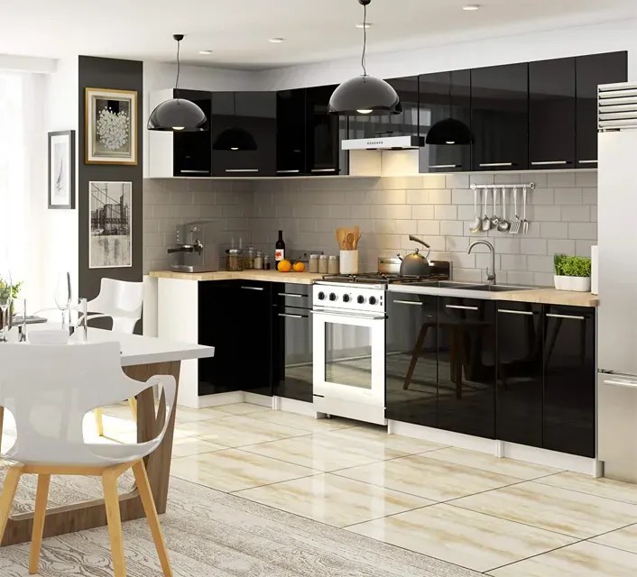 Górna szafka kuchenna w kolorze czarny połysk H1-W33