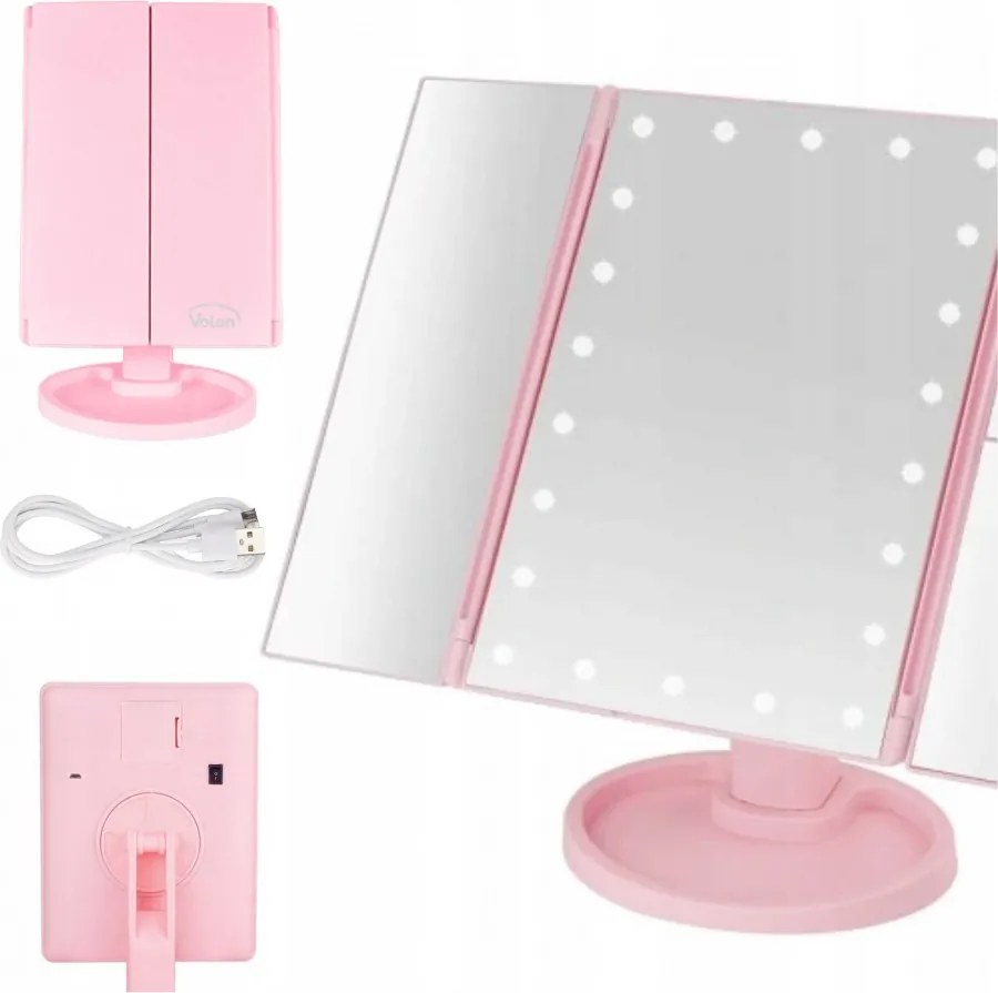 Lusterko Do MAKIJAŻU Powiększające 3X Kosmetyczne PODŚWIETLANE LED | VOLAN