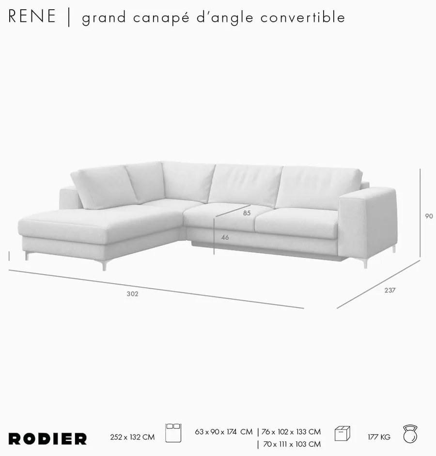 Beżowy rozkładany/ze schowkiem narożnik z materiału bouclé (lewostronny/w kształcie litery L) Rene – Rodier