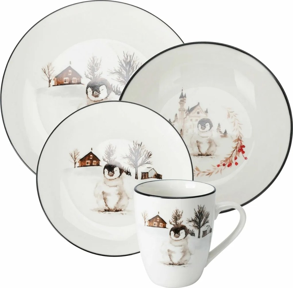 Porcelanowy talerz deserowy Winter Penguin, 19 x 2 cm