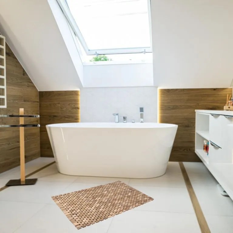 Mata antypoślizgowa, drewno tekowe, naturalna, 80,5 x 48 cm