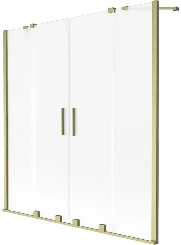Mexen Velar Duo parawan nawannowy 2-skrzydłowy rozsuwany 150 x 150 cm, szron, złoty szczotkowany - 896-150-000-32-55