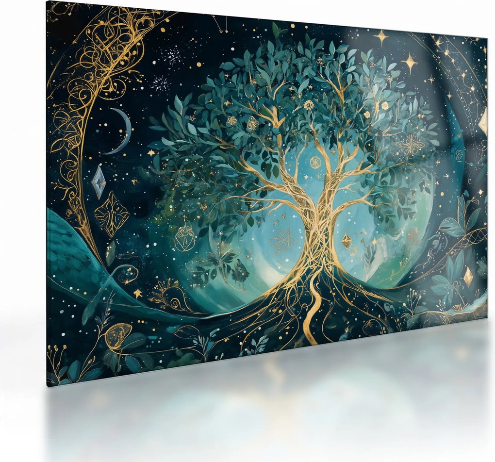 Obraz na szkle – Drzewo życia we wszechświecie (70x50 cm)
