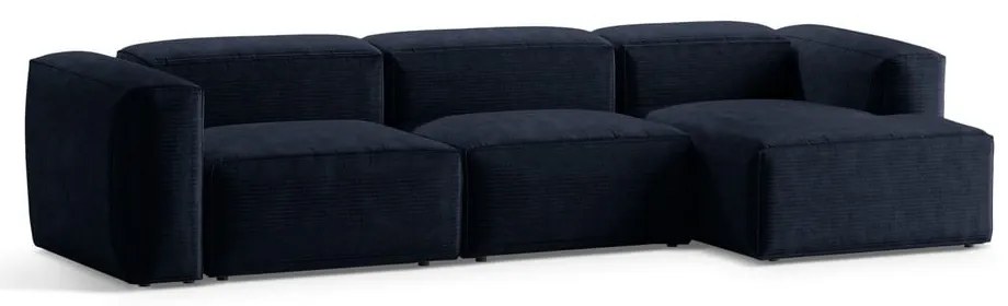 Ciemnoniebieski sztruksowy narożnik (prawostronny/z szezlongiem) Bergamo – Cosmopolitan Design