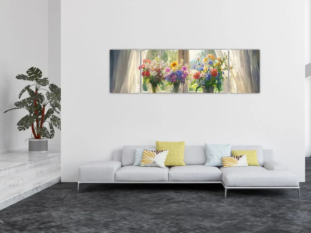 Obraz - Bukiet przy oknie (170x50 cm)