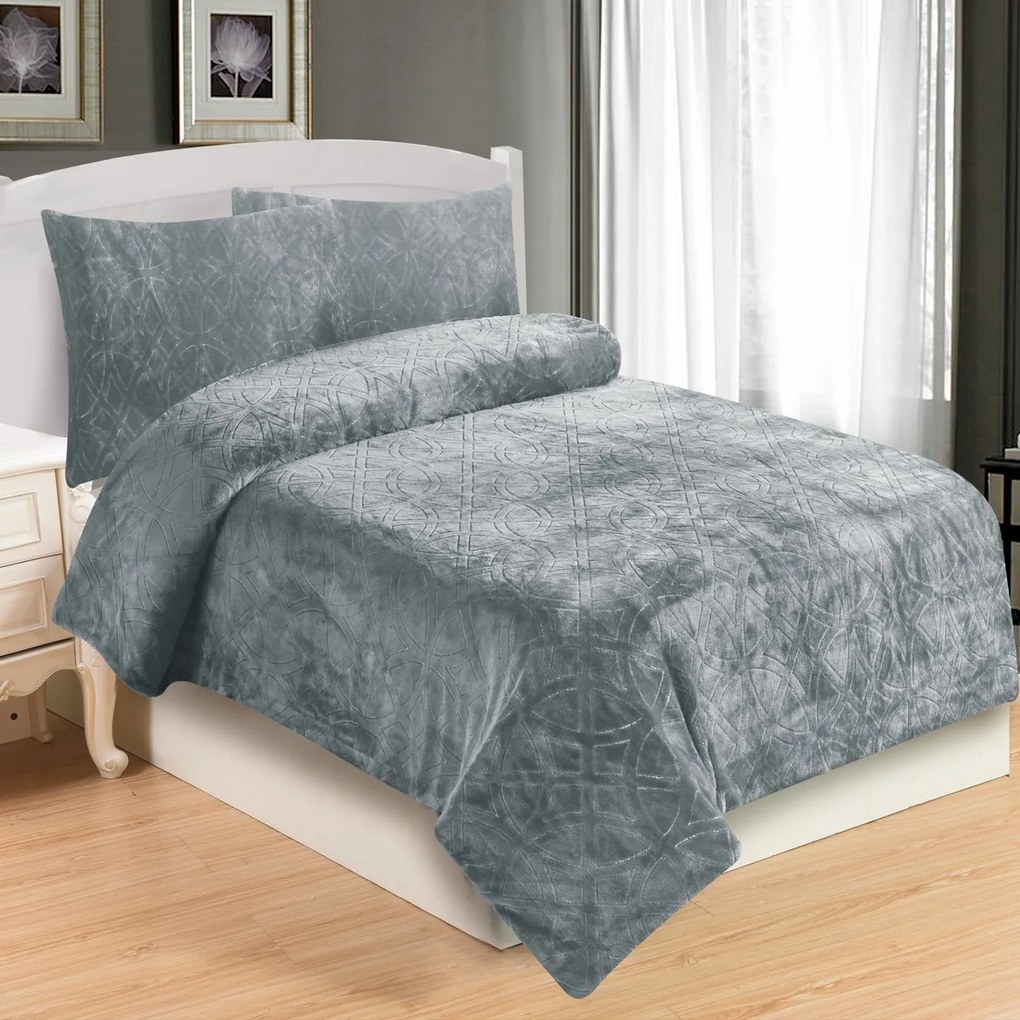 Pościel z mikropluszu Symbol jasnoszary, 140 x 200 cm, 70 x 90 cm