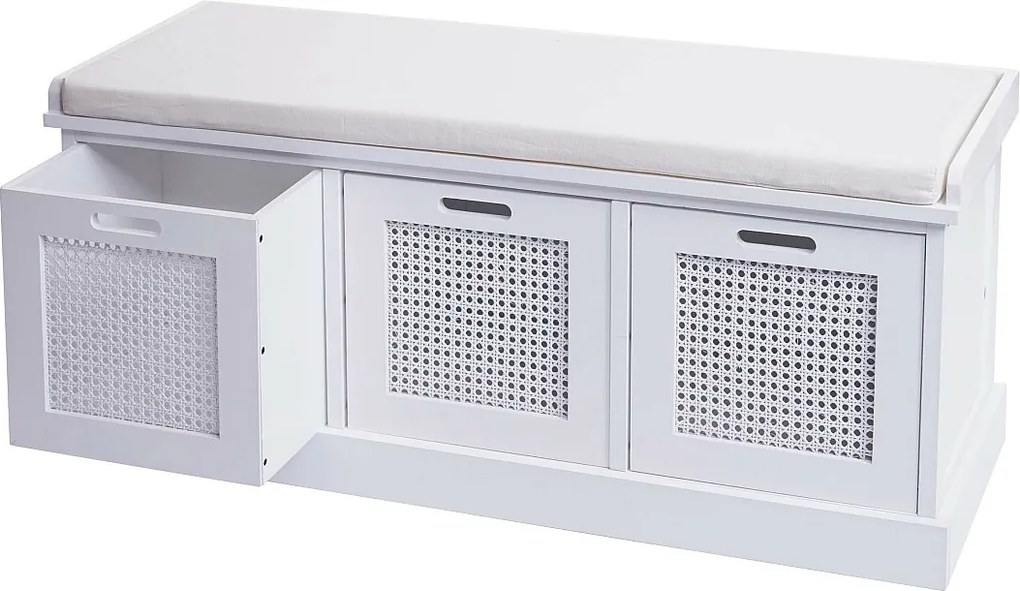 Ławka MCW-J49 Skrzynki do przechowywania,  biały, tapicerka kremowo-biała