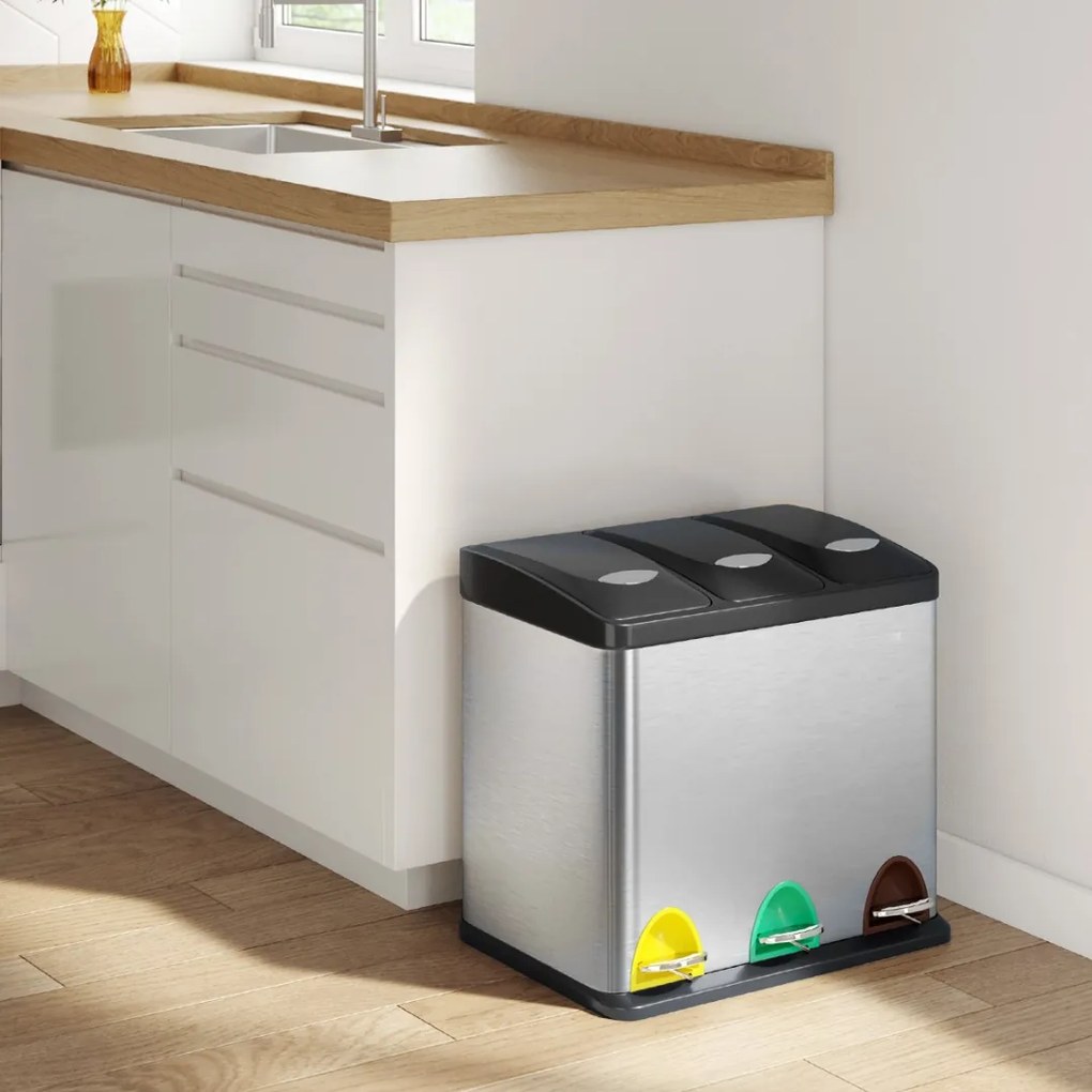 Kosz do segregacji odpadów SORT, 24l (3x8l), srebrna Jurhan