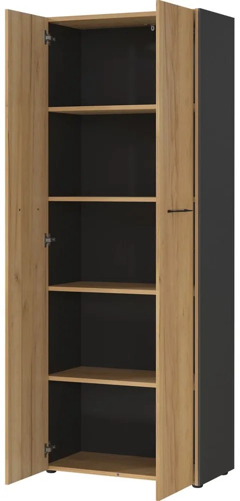 Antracytowo-naturalna szafa w dekorze dębu 75x196x40 cm Podium – Germania