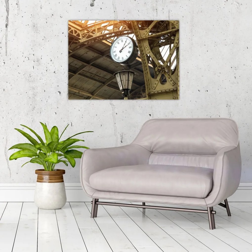 Obraz na szkle - Zegar na dworcu (70x50 cm)