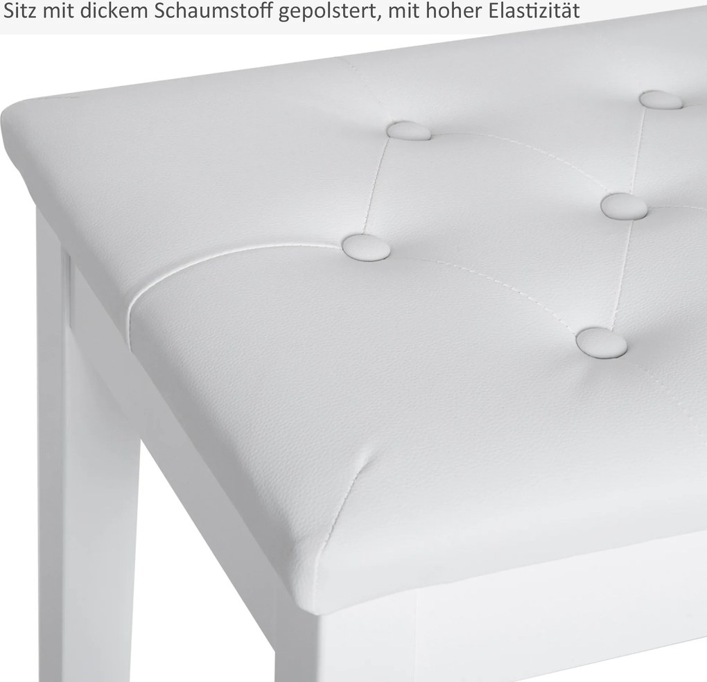 HOMCOM Taboret do Pianina Biały Wiejski Styl z Schowkiem Drewno Kauczukowe Sztuczna Skóra 76x36x50cm | Aosom PL