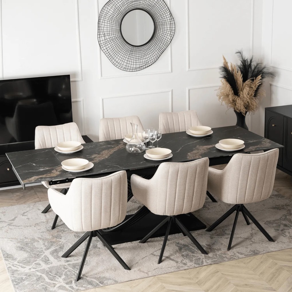 Stół Rozkładany Prostokątny IBIZA 160-240 cm Ceramiczny Czarny Marmur do Jadalni Nowoczesny Loft
