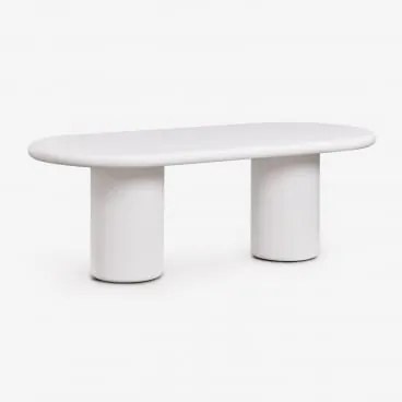 Owalny Stół Jadalniany 220x100 Cm Z Cementu Namara Biała - Sklum