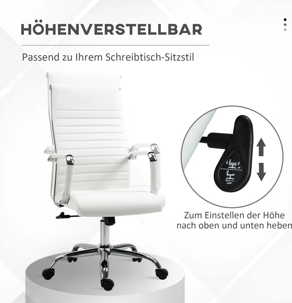 Vinsetto Fotel biurowy obrotowy regulacja wysokości skóra PU biały 54x62x114cm | Aosom PL