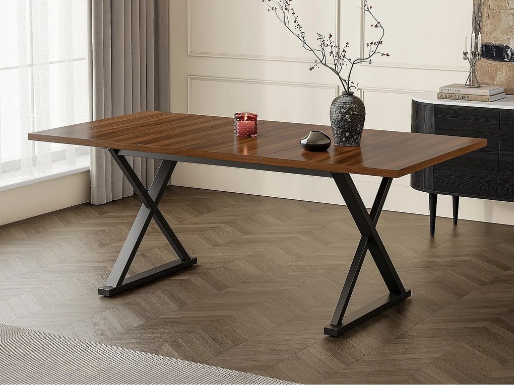 Nowoczesny stół jadalniany 180x90x75 cm - 6 do 8 osób - Metalowe nogi - Styl minimalistyczny - MDF - Orzechowy i czarny