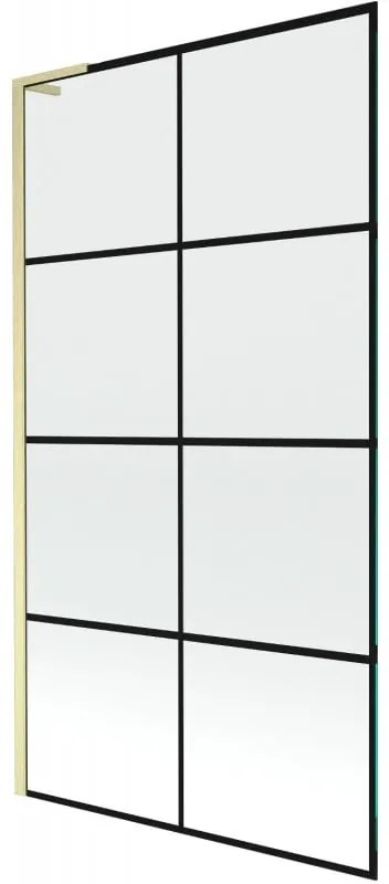 Mexen Next L parawan nawannowy 1-skrzydłowy 100 x 150 cm, czarna kratka, złoty szczotkowany - 895-100-000-03-77-55